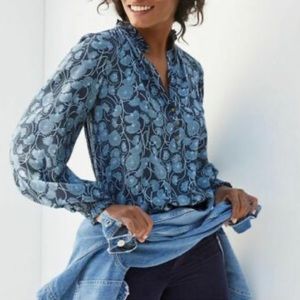 Women’s Maeve blue Colette Dandelion patterned long sleeve blouse size medium M